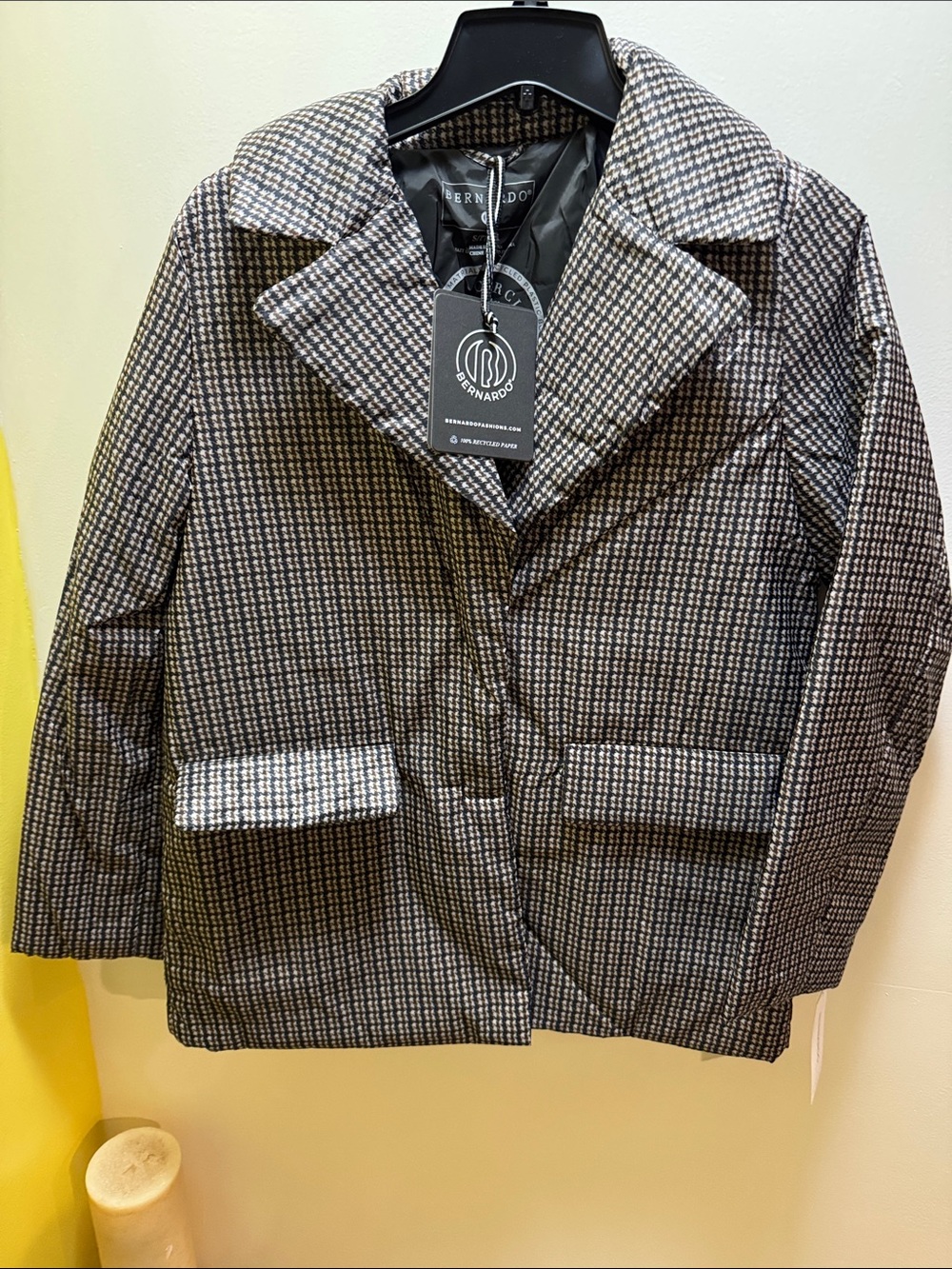Bernardo Black & White Houndstooth puffer blazers.